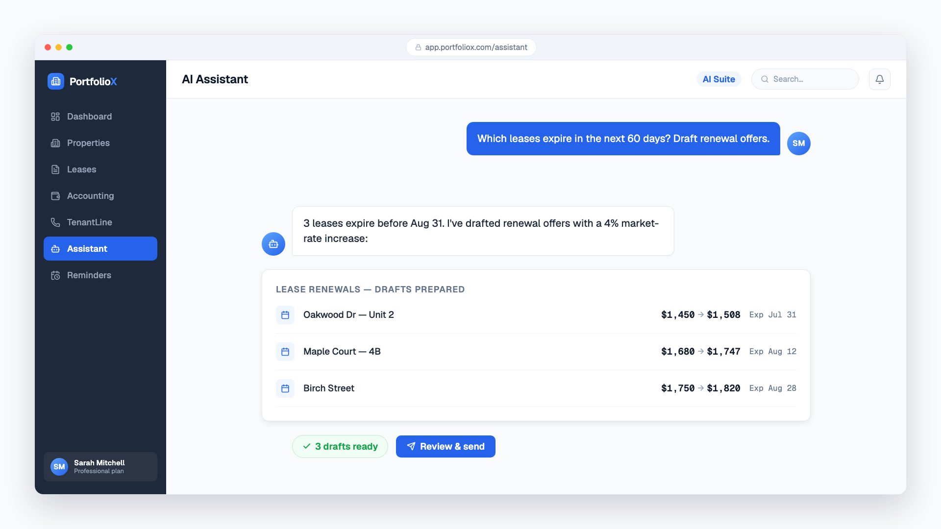 The AI assistant drafting lease renewal offers