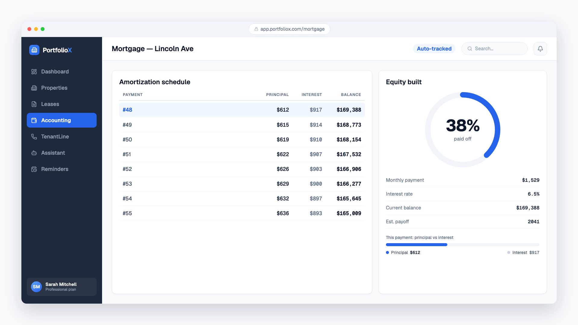 Mortgage amortization schedule and equity tracking